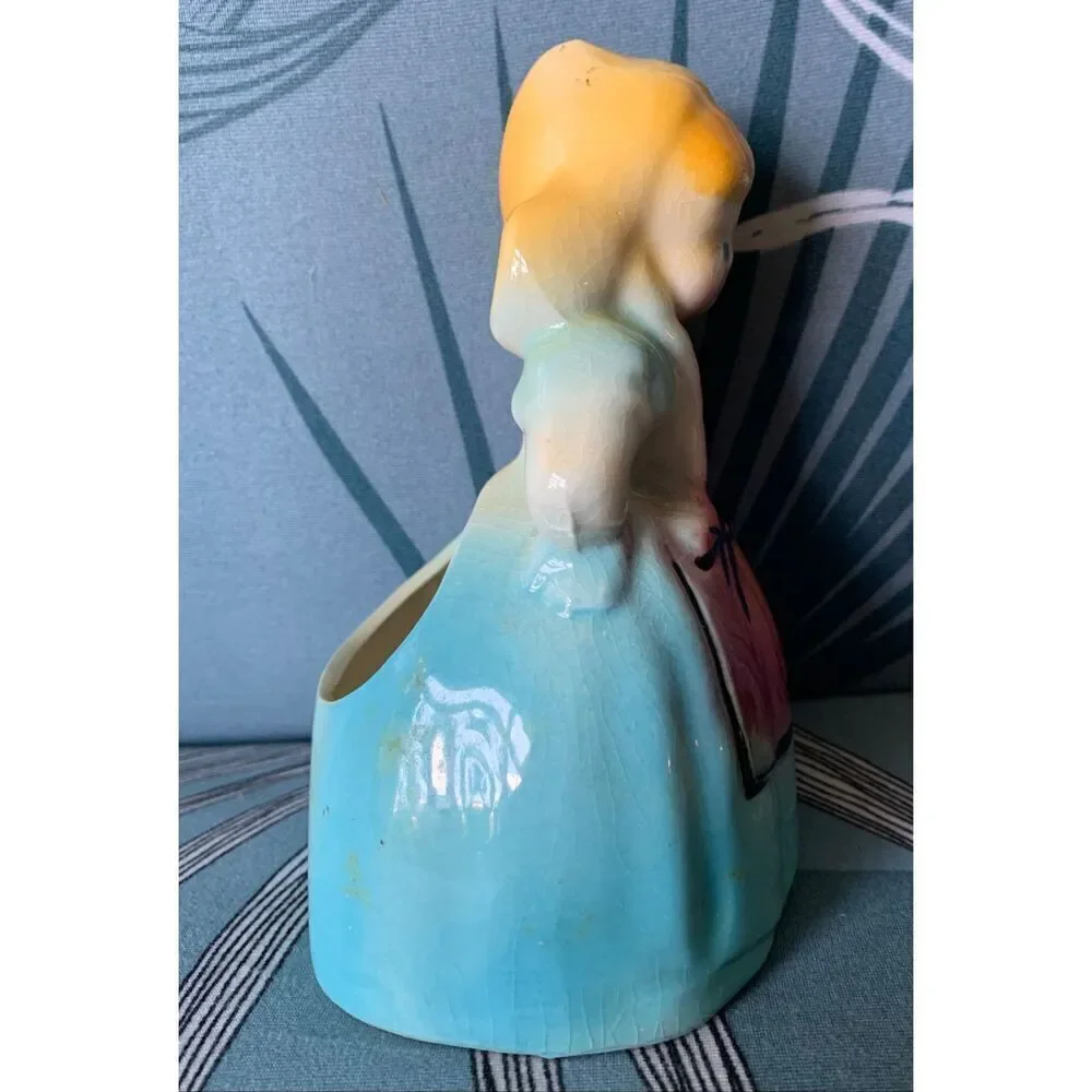 2 Dutch Girl Planters Vase Ceramic Vintage MCM Retro Art Deco